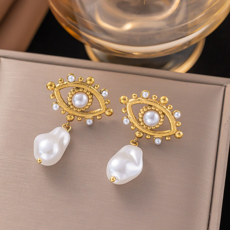 Wholesale Retro Temperament Flower High-grade Tassel Light Luxury Palace Style Pearl Earrings